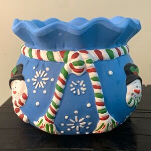 Vintage Ceramic Christmas‎ Snowman Planter Candy Dish Holiday Gift Bag